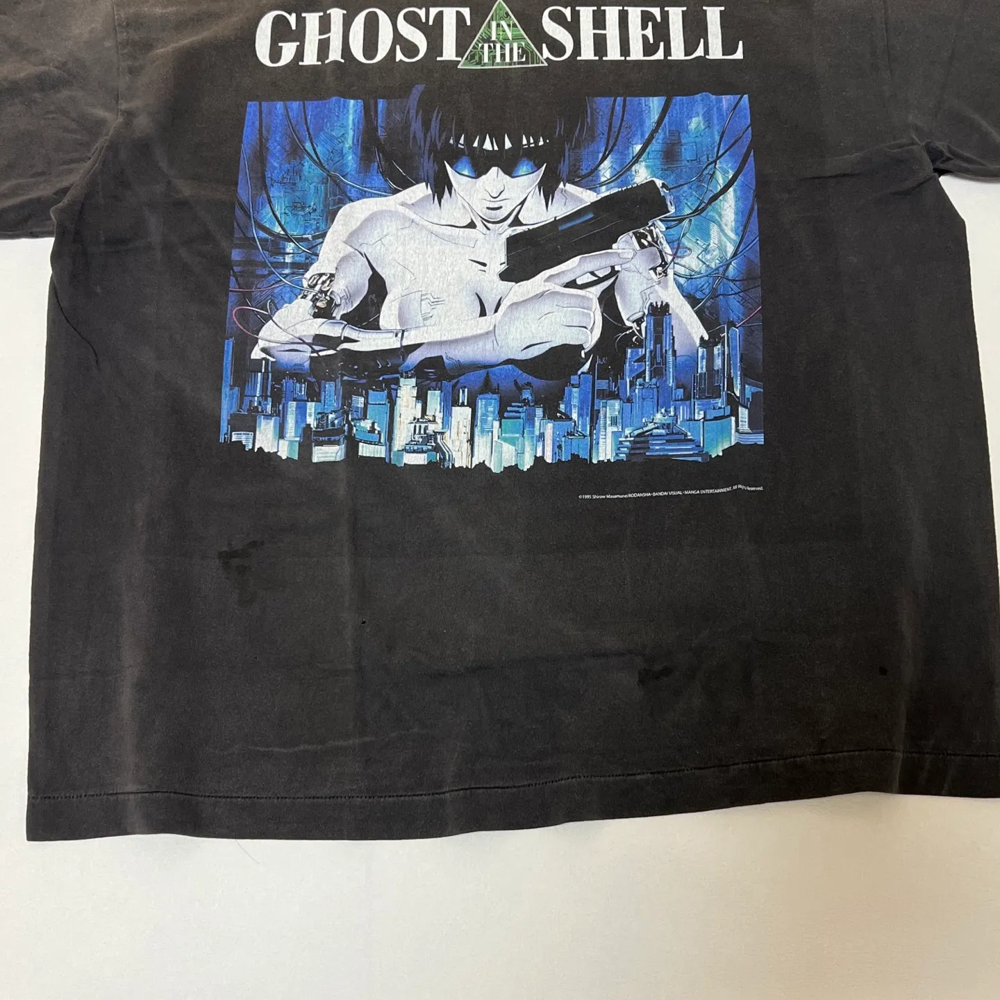 GHOST IN THE SHELL x SAINT Mxxxxxx SS TEE/BLK Classic big IP Ghost in the Shell co-branded model Sunglasses Motoko/Motoko character TEE Washed black S-XL Ghost in the Shell Sunglasses Killer Look for the cylindrical fabric without side seams. The opening is almost meaningless. Asut ready-made garments are dyed. The whole thing is sprayed with Ma Liu. Re-spray heavy fades. Collar and cuffs are frayed. Multiple hangs are broken. Extra large printing position. Authentic grade restored. Customized joint main mark/wash mark/with little angel anti-counterfeiting mark